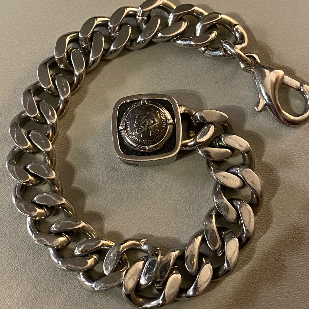 Diesel Home of the Brave Stainless Steel Cuban Link Bracelet